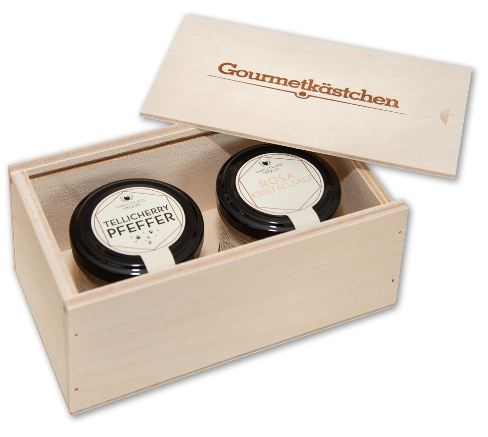 Birkenholzbox mit 2 Gourmet Gewürzen