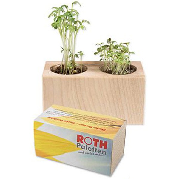 Pflanz-Holz-Set mit Werbebanderole 2er