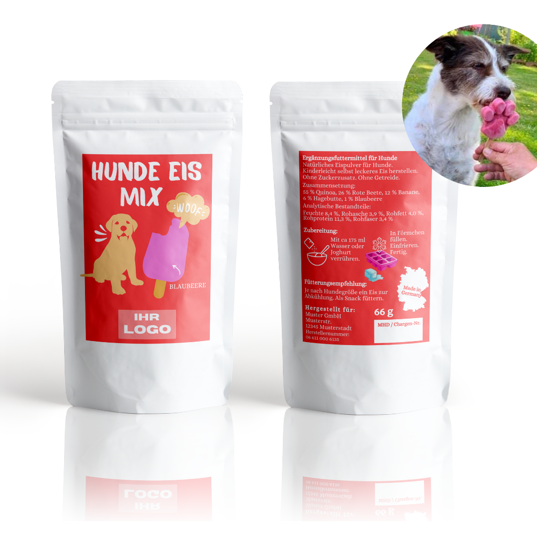 Eispulver für Hunde, Verpackung vorn und hinten