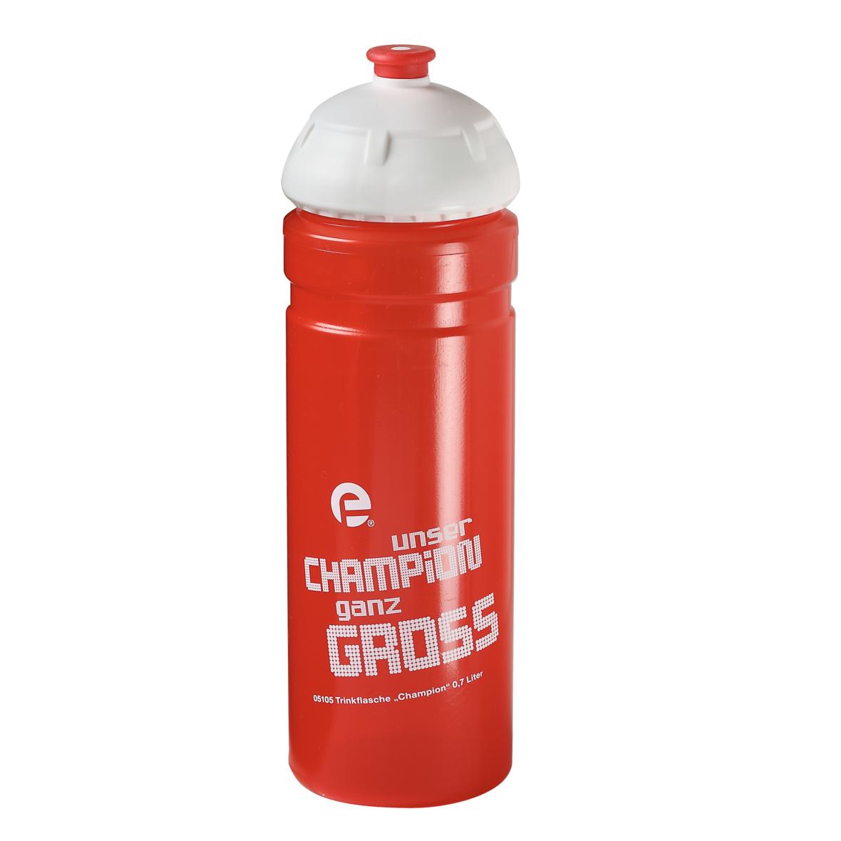 Trinkflasche Champion rot mit Werbeaufdruck