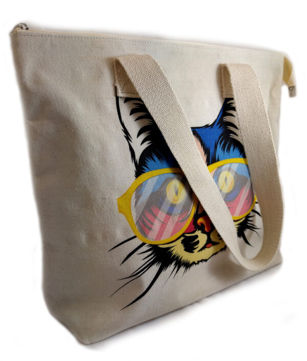 Hochwertige Canvas-Tasche mit Aufdruck Katze