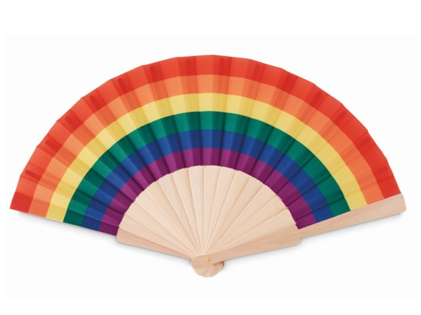 Hochwertiger Holzfächer in Regenbogenfarben