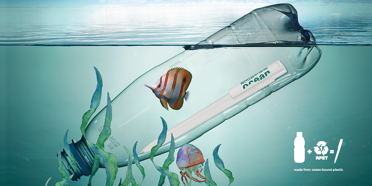 Kugelschreiber in PET-Flasche mit Fischen