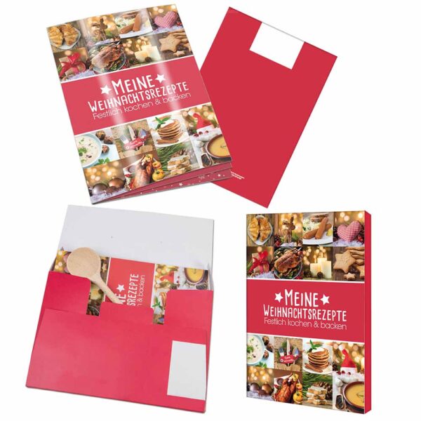 Rezeptbuch Weihnachten im Set mit Holzkochlöffel und Mappe