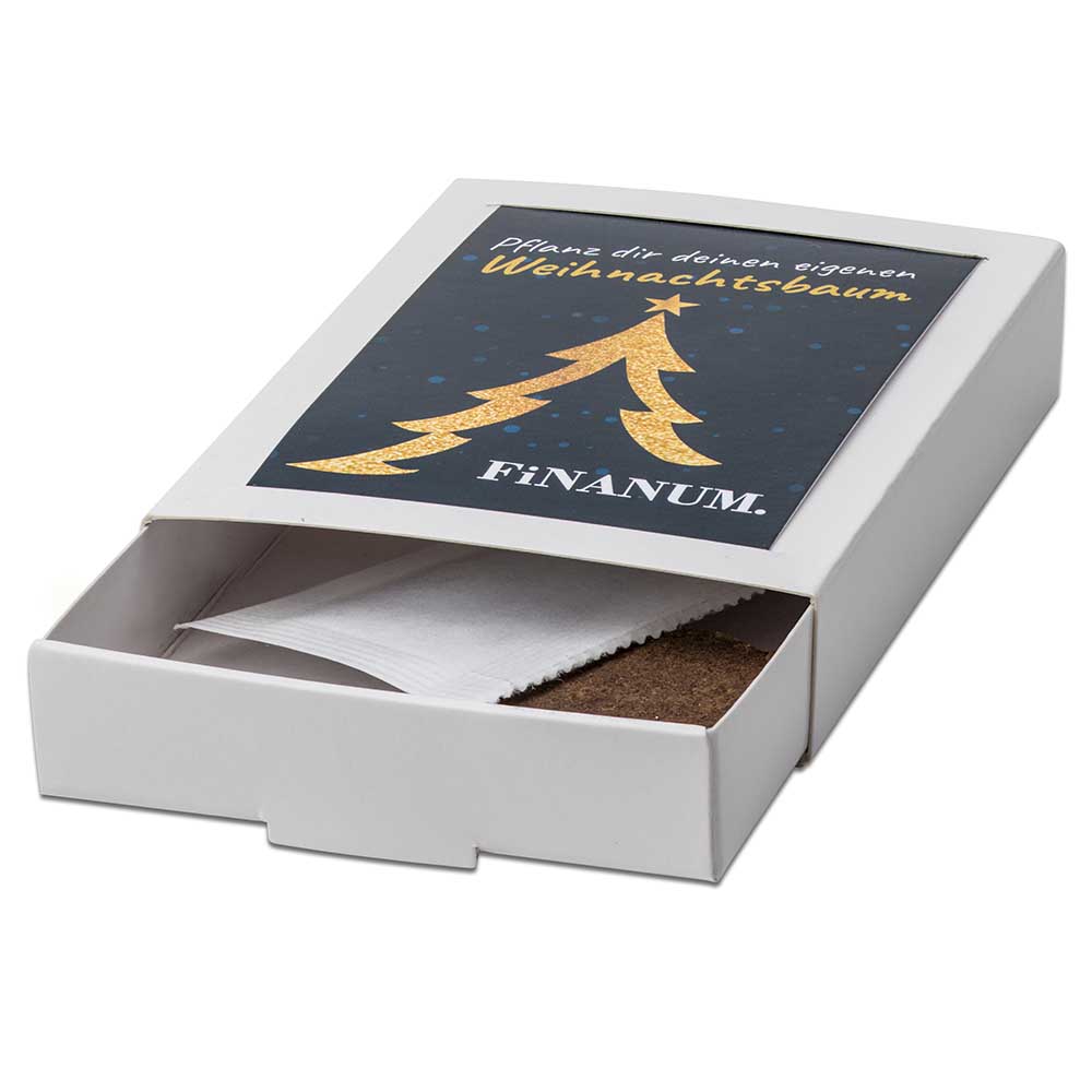 Weihnachtsbaum in der geöffneten und bedruckten Box